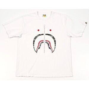Bape‎ Camo Shark Face Zip White T-Shirt 2XL A Bathing Ape Streetwear Authentic